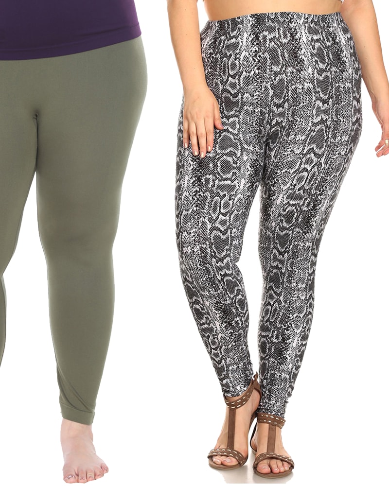 Front of a model wearing a size one-size-fits-all Pack of 2 Printed Leggings in PACK 266 - Olive by White Mark. | dia_product_style_image_id:249902